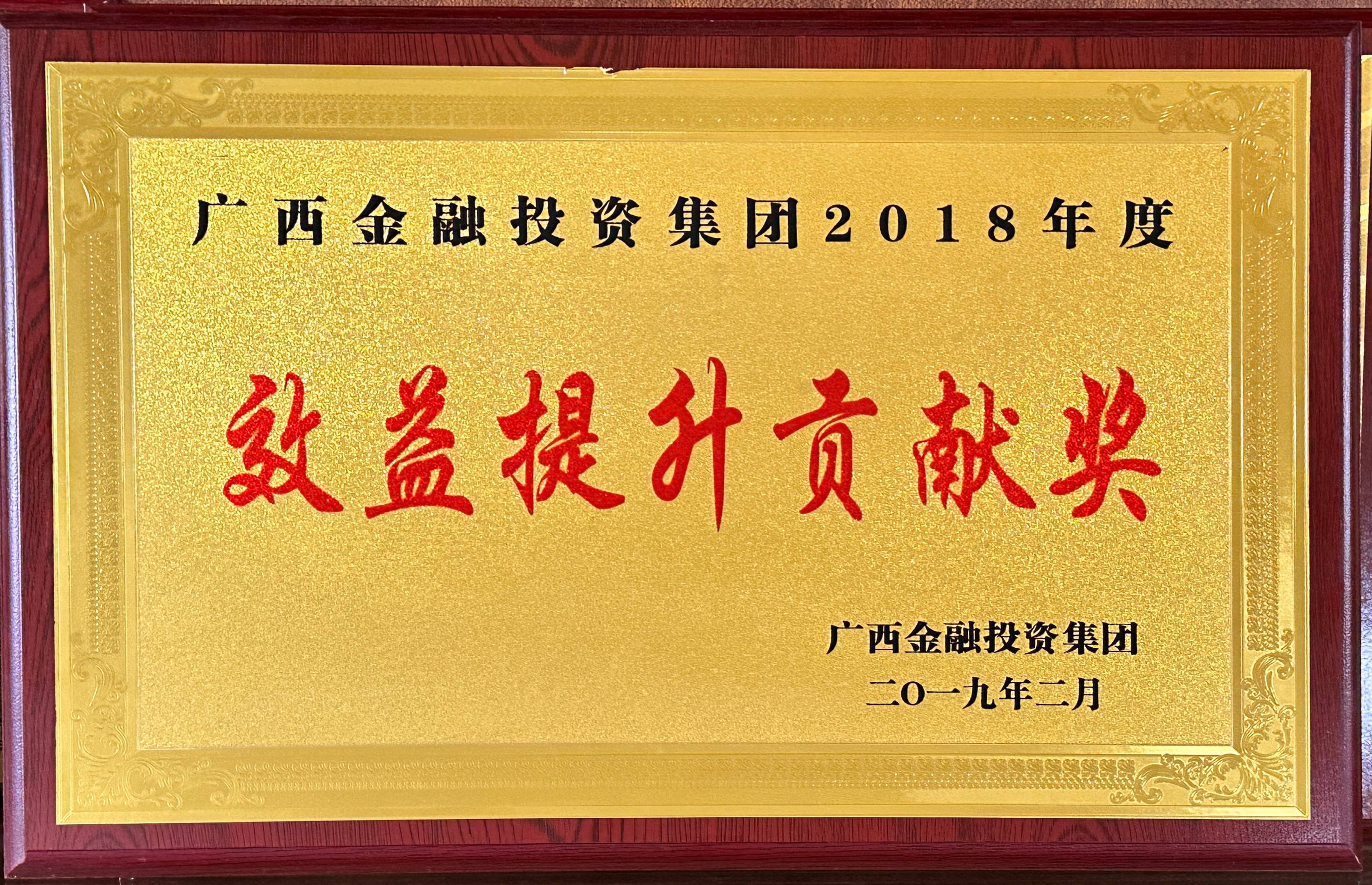 广西金融投资集团2018年度效益提升贡献奖